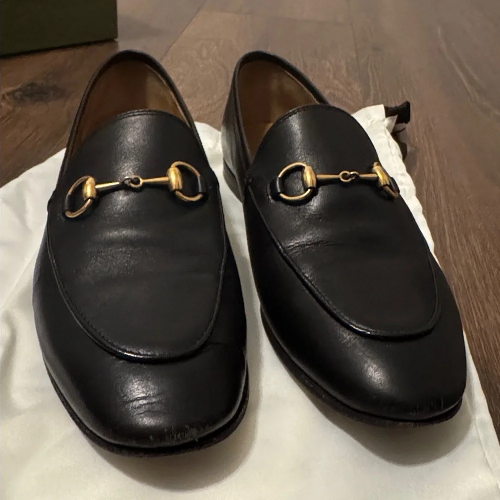 Gucci Jordaan Horsebit Black Leather Loafers | Classic Gucci Slip-On Size 37.5 - Picture 4 of 10
